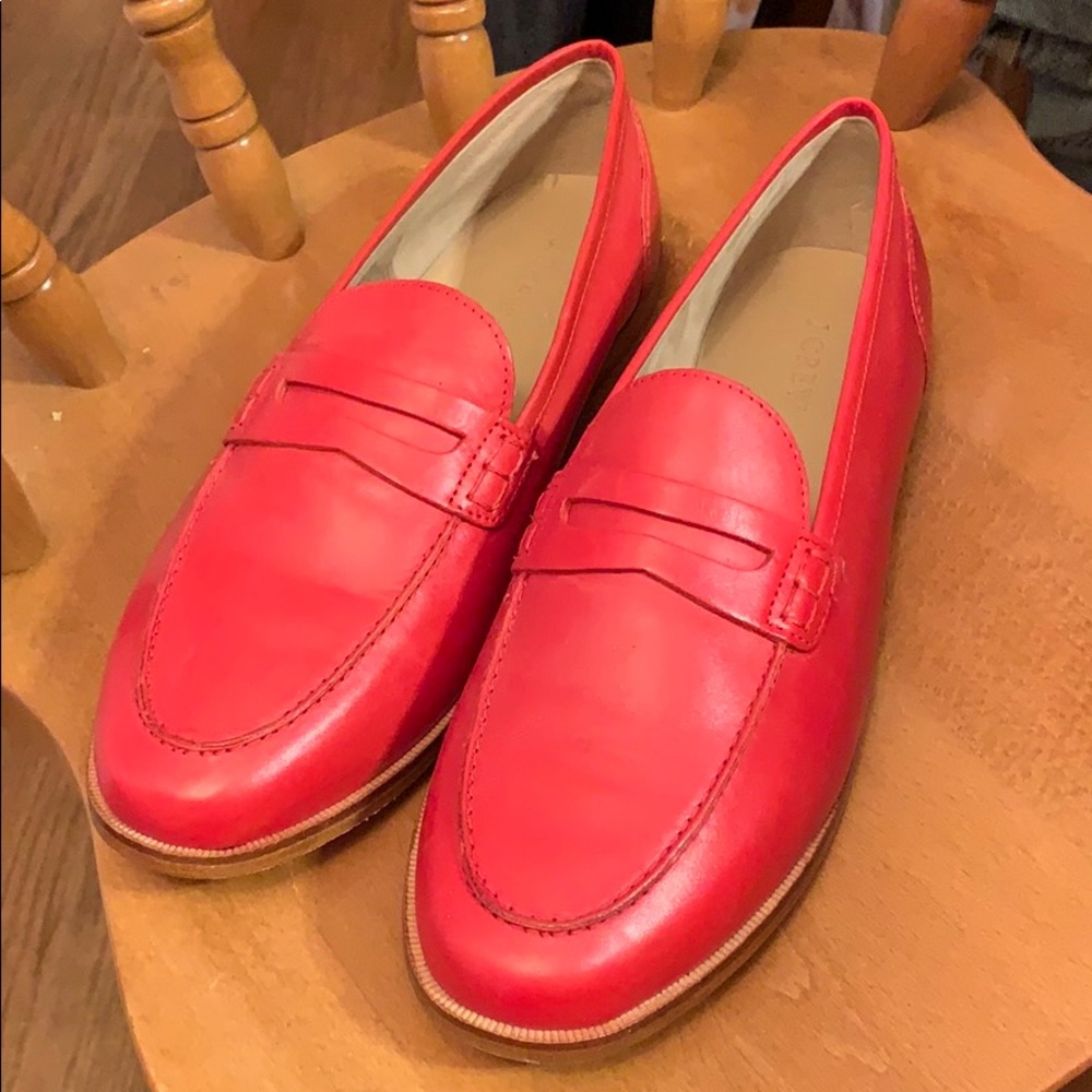 J. Crew red penny loafers